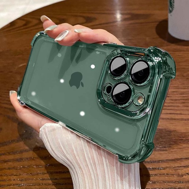 Transparente TPU-Schutzhülle mit galvanisiertem Design und Linsenschutz für iPhone 14 Plus in Grün - Bild 1
