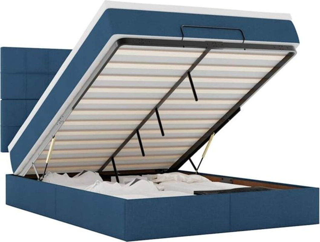 vidaxl Ottoman Polsterbett mit Matratze in Blau aus Stoff und Metall, B/T: 140 x 190 cm - Bild 1