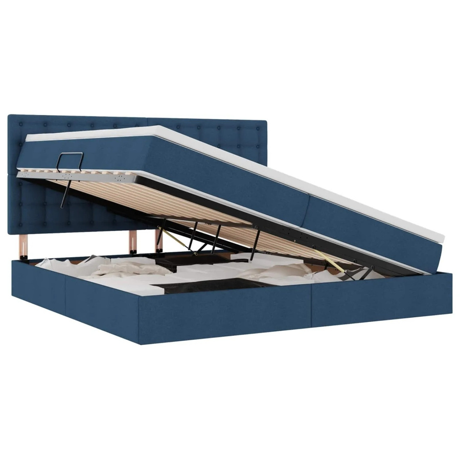vidaXL Aufbewahrungsbett King/XL in Blau mit Matratze und Lift-up-Base aus Kunstleder und Metall, B/T/H: 200 x 200 x 128 cm - Bild 2