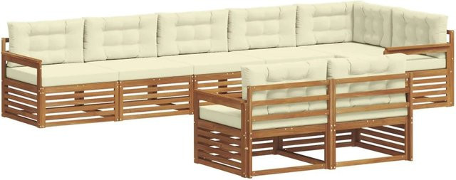 vidaXL Outdoor-Sofagarnitur L-Form aus Akazienholz mit Kissen, 8-teilig, Natur und Creme - Bild 1