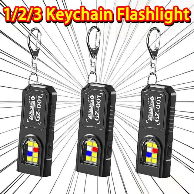Mikenoon Mini COB LED Schlüsselanhänger Taschenlampe, USB wiederaufladbare Arbeitslampe mit Clip in Schwarz - Bild 1