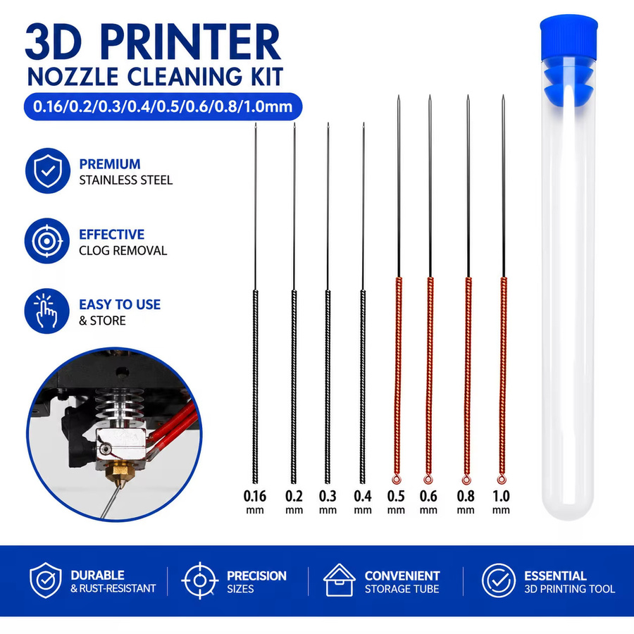 3D-Drucker Düsenreinigungsset aus Edelstahl in Silber mit verschiedenen Nadelgrößen von 0,16 mm bis 1,0 mm für FDM-Drucker - Bild 2