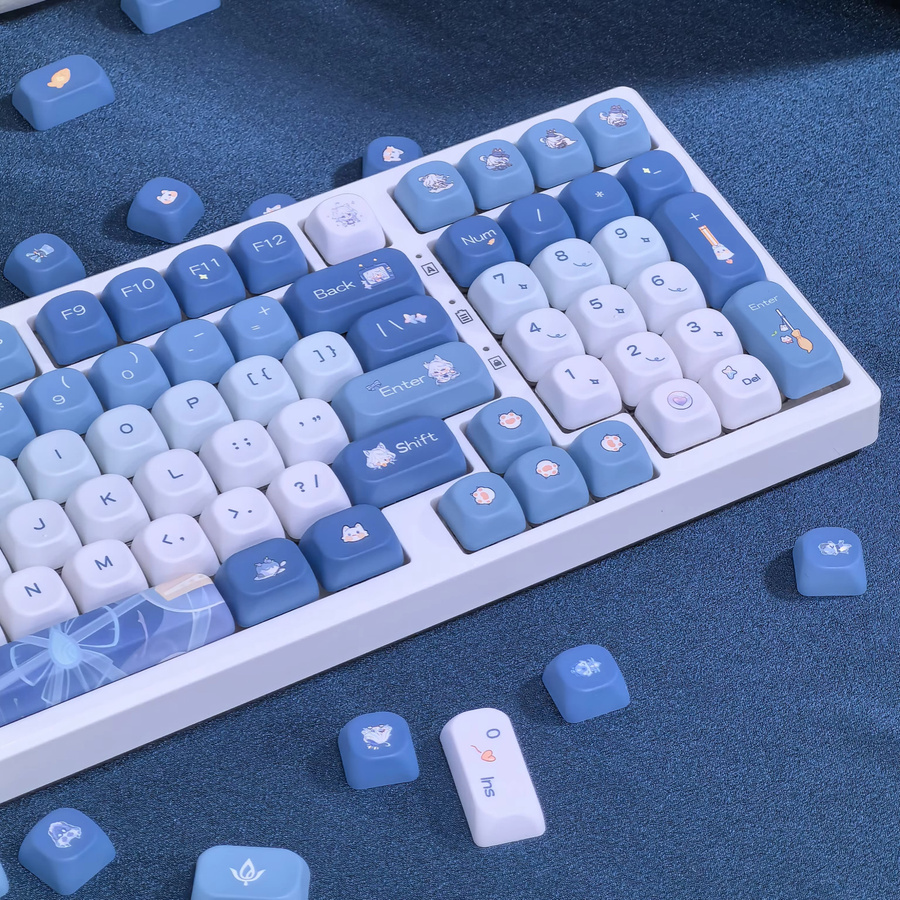 MAIMOOO Genshin Impact Fufu Tastenkappen Blau Niedliche Moa PBT DIY Keycaps für MX Switches 137 Tasten - Bild 2