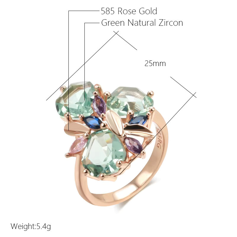 Kinel Mode Ring, 585 Roségold, Grüner Stein, Zirkon, Damen - Bild 2