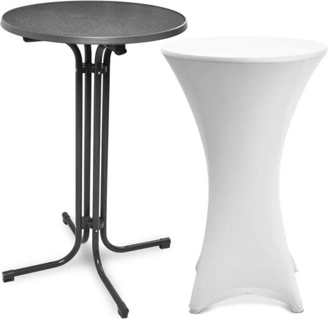 Beautissu Bellini Stehtisch Grau mit Stella Stehtischhusse Weiß, Durchmesser: 80 cm