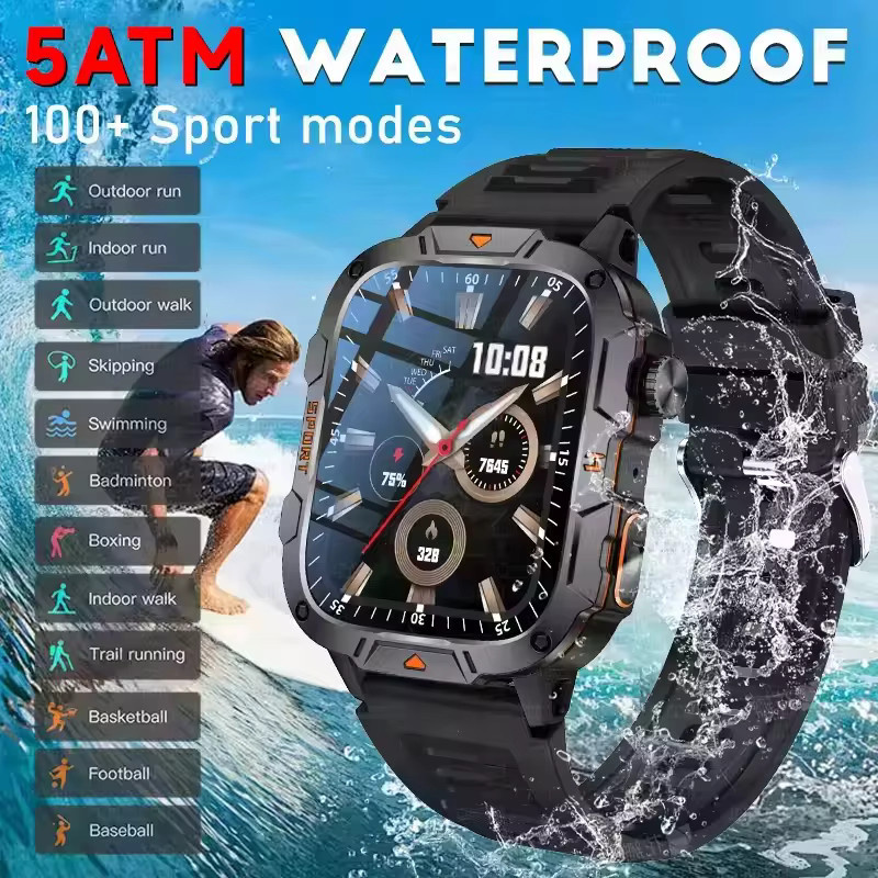 GUHUAVMI Smartwatch, 1,96 Zoll AMOLED, 5 ATM, Schwarz, Herren - Bild 6