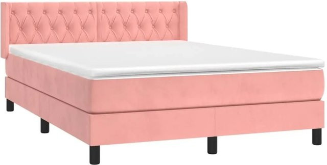 vidaXL Boxspringbett mit Matratze in Rosa, Hybrid-Bett aus Samt und Massivholz mit Taschenfederkern, B/T: 140 x 190 cm - Bild 1