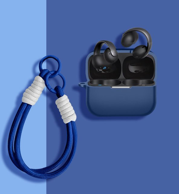 Stoßfeste Silikon-Kopfhörerhülle für Anker Soundcore Aero Clip mit Trageband in Blau oder Grün - Bild 1