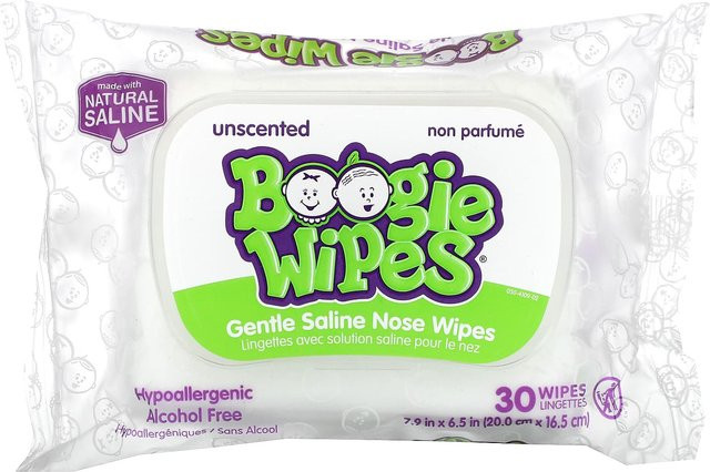 Boogie Wipes Milde Kochsalzlösung Nasentücher mit Aloe Vera und Vitamin E, unparfümiert, 30 Stück, weiß - Bild 1