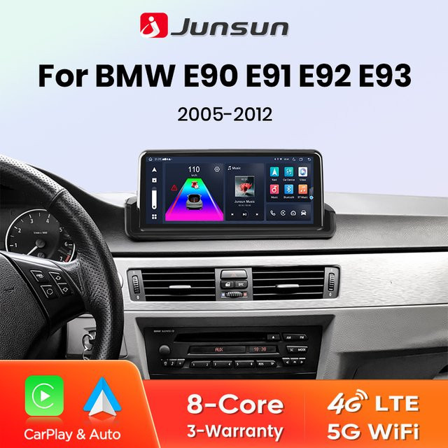 Junsun Wireless CarPlay und Android Auto Autoradio mit Bluetooth und Mirroring für BMW E90 E91 E92 E93 (2005-2012), Schwarz - Bild 1