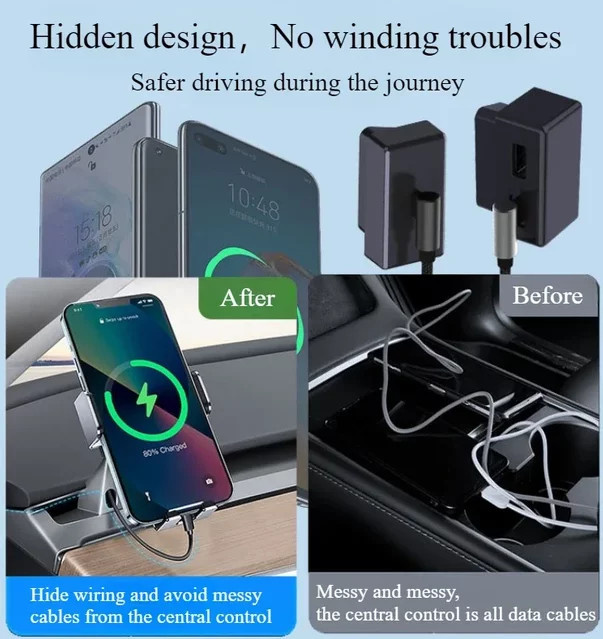 YouGallop OBD Adapter Ladegerät für Tesla Modell 3/Y/S/X mit USB-C Anschluss in Schwarz - Bild 1