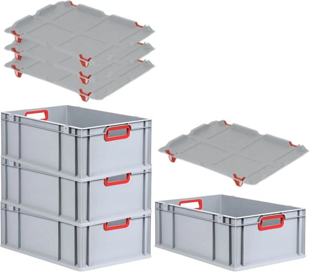 PROREGAL Spar Set 4x Eurobox Nextgen Color mit Auflagedeckel und Schiebeschnappverschlüssen, Farbe Rot, H x B x T: 22 x 40 x 60 cm - Bild 1