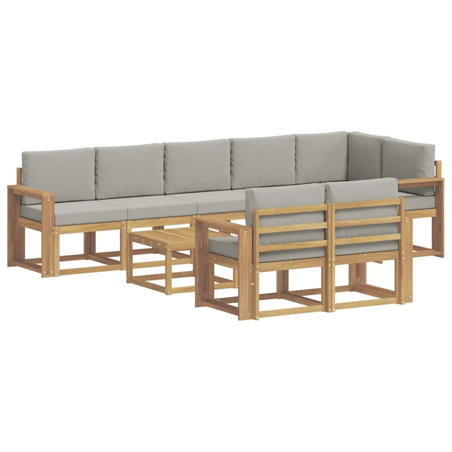 vidaXL Outdoor-Sofagarnitur L-Form aus massivem Akazienholz mit Kissen, 9-teilig, Weiß-Hellgrau - Bild 2