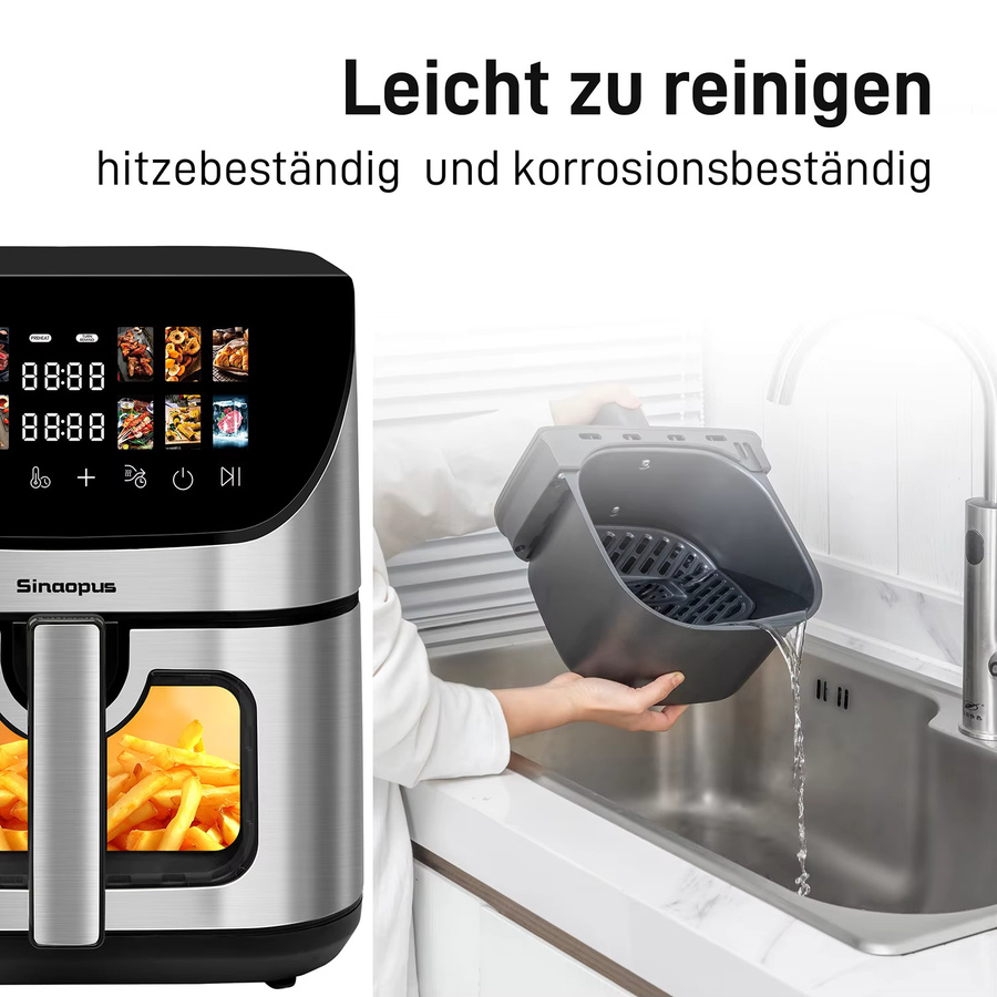 Sinaopus Smarte Heißluftfritteuse mit Sichtfenster und LED-Touch-Steuerung, Schwarz, 8,5 l - Bild 5