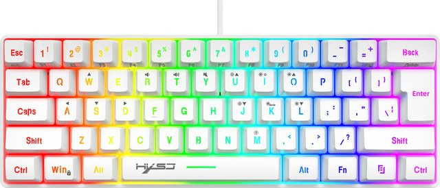 HXSJ Mini-Gaming-Tastatur mit 61 Tasten, kabelgebundene Membrane-Tastatur mit RGB-Beleuchtung in Weiß/Multicolor - Bild 1