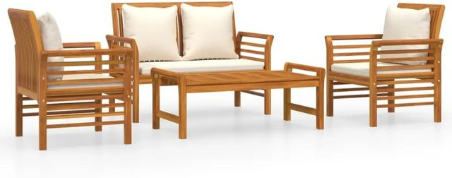 vidaXL 4-tlg Garten-Lounge-Set aus Akazien-Massivholz mit Kissen in Braun und Weiß - Bild 1