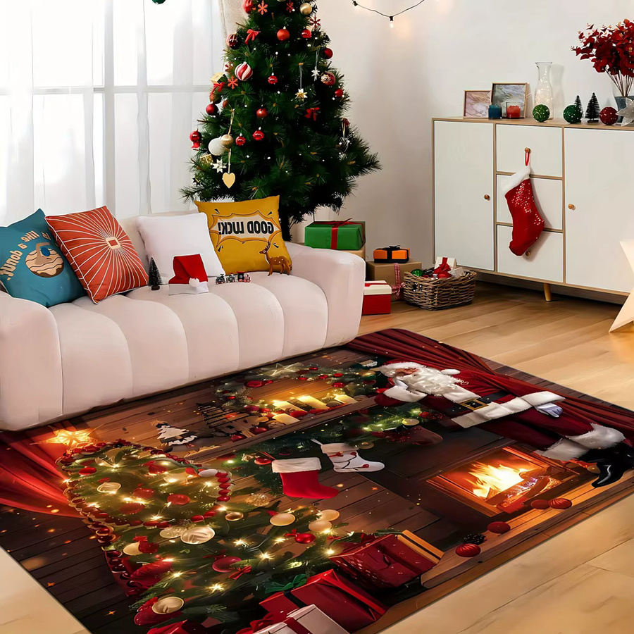VIKAMA Weihnachts-Flanell-Teppich in Patchwork-Optik, Mehrfarbig, Rechteckig - Bild 3