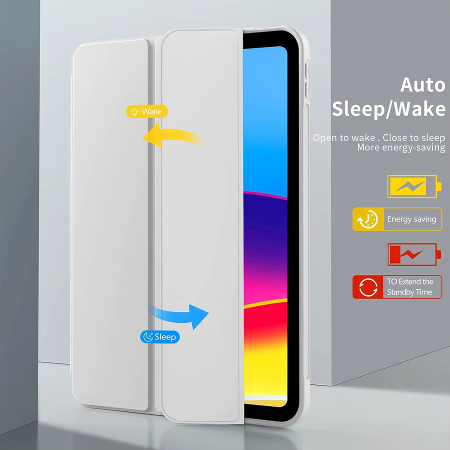 Apple iPad 10. und 11. Generation Schutzhülle aus PU-Leder mit dreifach gefalteter Flip-Funktion und Magnetständer in Blau oder Weiß - Bild 2