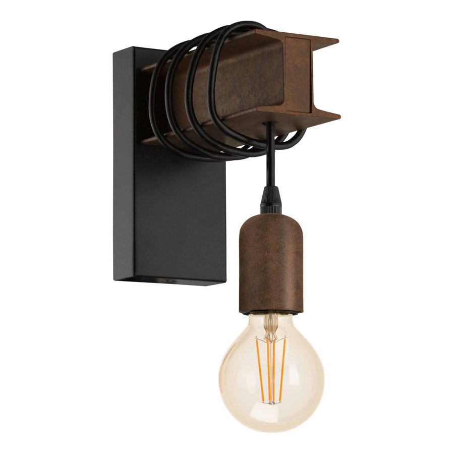 Eglo Wandleuchte Townshend 4 Schwarz-Braun, 1-flammig im Vintage- und Industrialstil, E27 - Bild 2