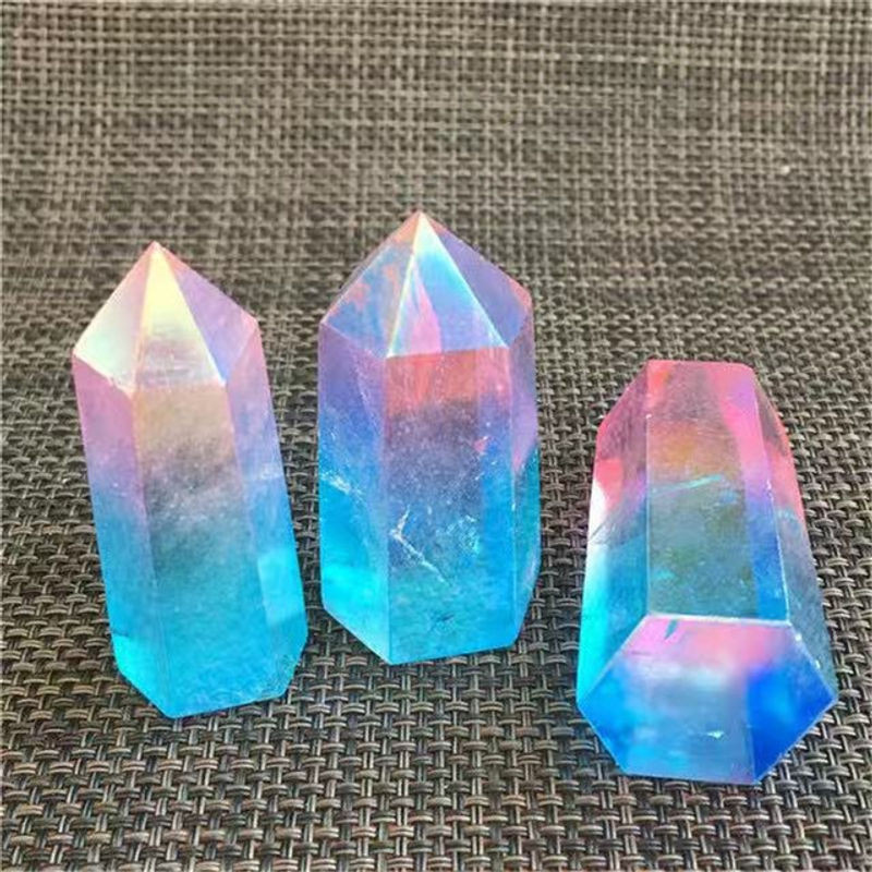 Sisterstone Aura Quarz Turm mit Punkt-Design in Rosa und Blau als dekorativer Heilstein - Bild 1