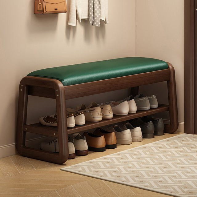 Multifunktionale Aufbewahrungsbank von MOYU als Schuhregal mit abnehmbarem Kissen in Grün und Braun, moderne Ottomane für Flur, Wohnzimmer oder Schlafzimmer, B/T/H: 60 x 34 x 42 cm - Bild 1
