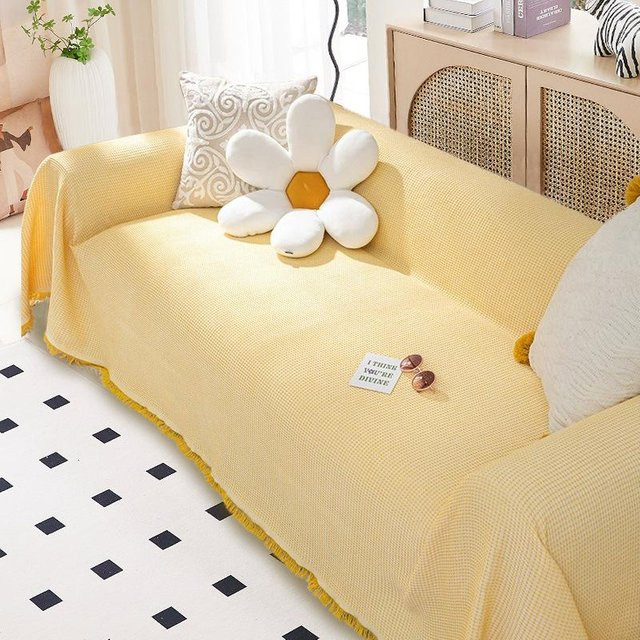 BC Pet Supplies Sofahandtuch aus Baumwolle und Leinen in Gelb, einfarbig, nordischer Stil, Breite: 150 cm, Tiefe: 90 cm - Bild 1