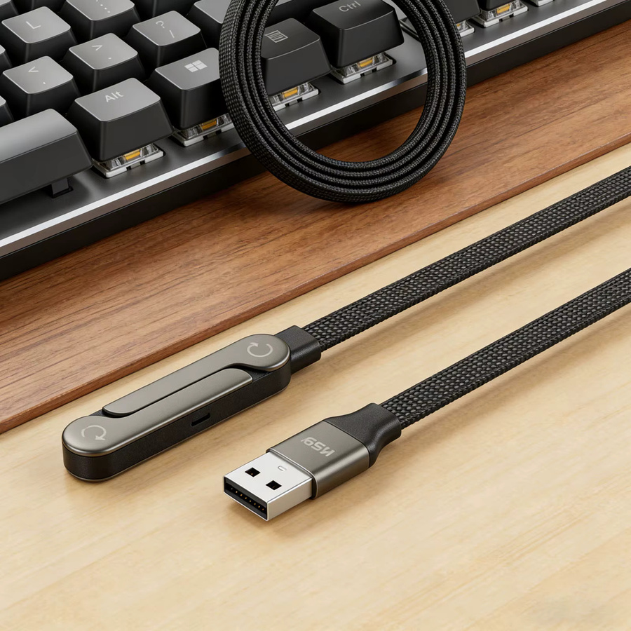 APWIKOGER Unsichtbares USB-C Ladekabel mit faltbarem Telefonhalter, 240W Schnellladekabel in Schwarz - Bild 4