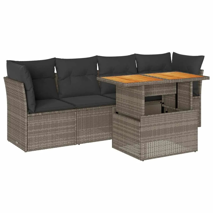 vidaXL 5-teilige Garten-Sofagarnitur in Grau aus Poly-Rattan mit Tisch und Polsterkissen - Bild 2