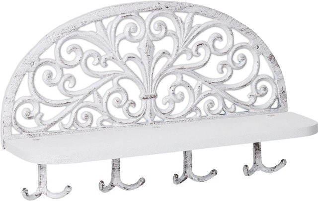 Relaxdays Wandgarderobe aus Gusseisen und Holz in Weiß mit Ablage und 4 Doppelhaken im Antik-Design, B/H/T: 39 x 23 x 11,5 cm - Bild 1