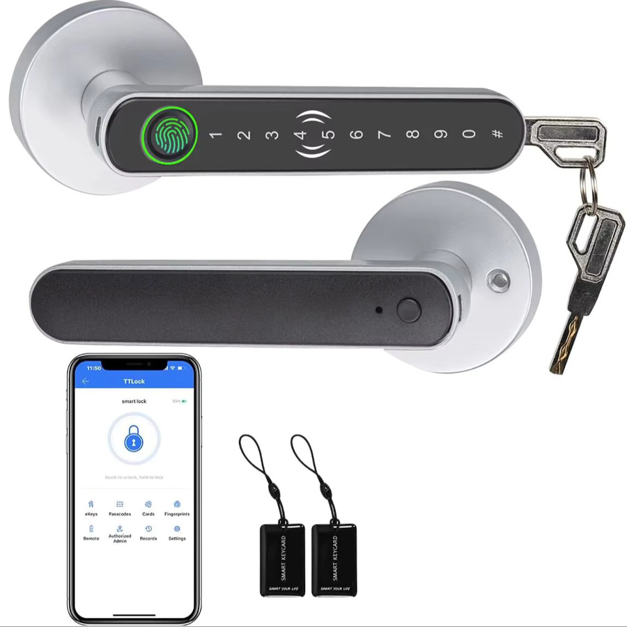 NAIERDI Intelligentes Fingerabdruck-Türschloss mit Griff und Bluetooth via Tuya App, digitales Passwort-Schloss für deine Eingangstür - Bild 5