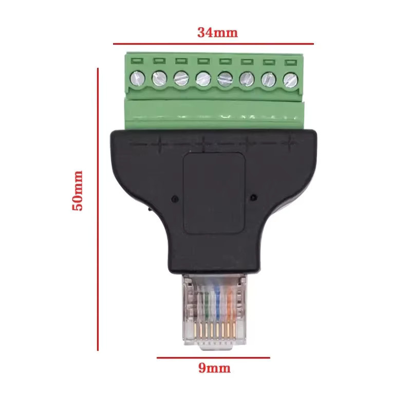 RJ45-Stecker auf Schraubklemmen-Adapter mit Ethernet/LAN Anschluss in Schwarz für CCTV und DVR - Bild 3