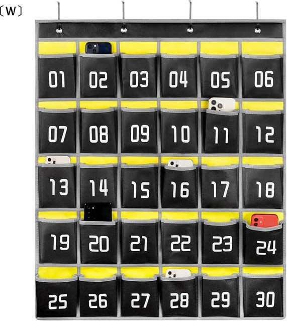 Wandmontierte nummerierte Handy-Aufbewahrungstasche mit mehreren Taschen in Schwarz für Schule und Büro - Bild 1