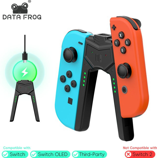 DATA FROG Ladegriff für Nintendo Switch, Joycon-Ladehalterung für Switch, OLED und Lite, Schwarz - Bild 1