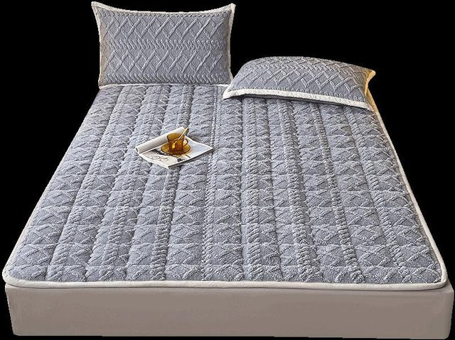 Milchsamt Steppmatratze aus Flanell in Grau, verdickte Tatami-Matte als Matratzenschutz, B/T: 150 x 200 cm - Bild 1