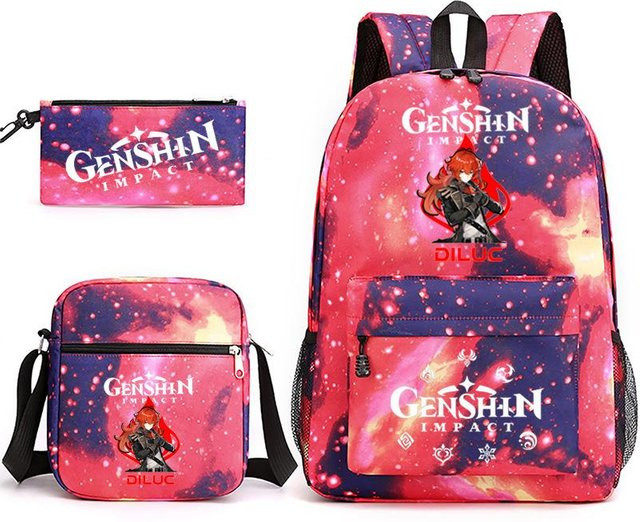 3-teiliges Schulrucksack-Set für Schüler aus Oxford-Stoff mit Schultasche, Schultergurt und Federmäppchen in Multicolour - Bild 1