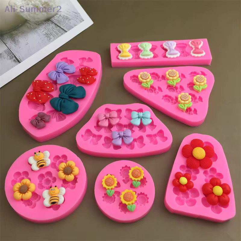 Summer2 Silikonform für Fondant und Schokolade mit Blumen, Schleife und Biene in Pink - Bild 2