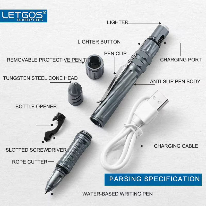 LETGOS Taktischer Stift aus Wolframstahl in Gold mit Glasbrecher und Multi-Tool als EDC-Überlebenswerkzeug - Bild 3
