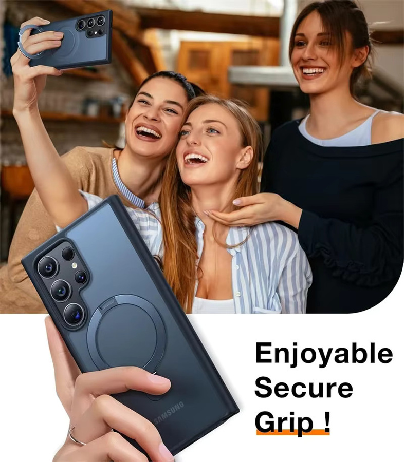 Samsung Galaxy S25 Ultra und S24 Plus MagSafe Schutzhülle mit magnetischem Metallringständer und Objektivschutz in Grau - Bild 6