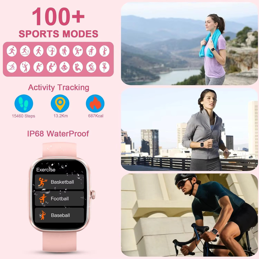 Kuizil Smartwatch mit Anruffunktion, 1,91 Zoll HD-Display, 110+ Sportmodi und IP68 wasserdichtem Fitness-Tracker für Android und iOS, Farbe: Pink - Bild 4