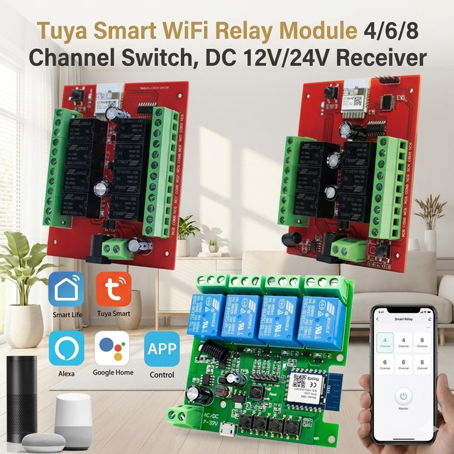 Tuya Smart WiFi Relaismodul-Schalter mit 4/6/8 Kanälen für DC 12V/24V zur App-Steuerung und Automatisierung - Bild 1