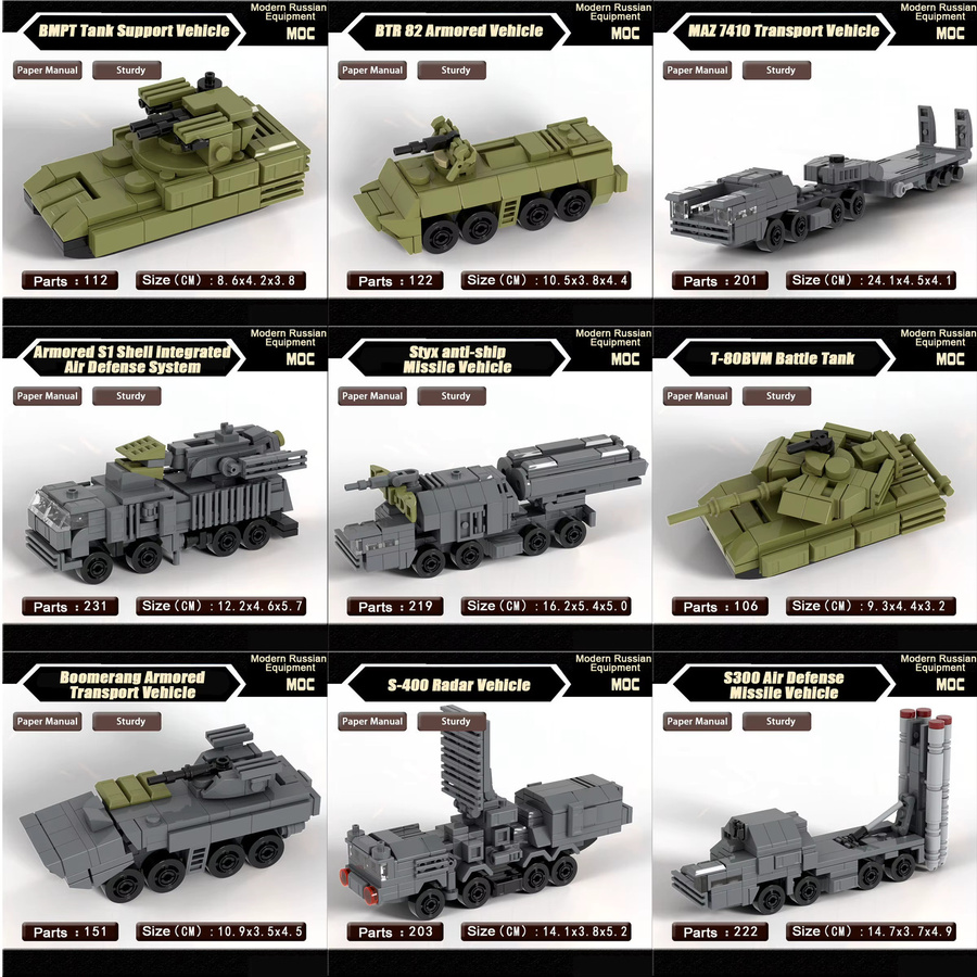 BRICKPANDA MOC Militär Russischer T90 T64 T72 Hauptkampfpanzer Transportlaster Raketenwerfer Soldaten Gepanzertes Fahrzeug Waffen Bausteine Spielzeug - Bild 2