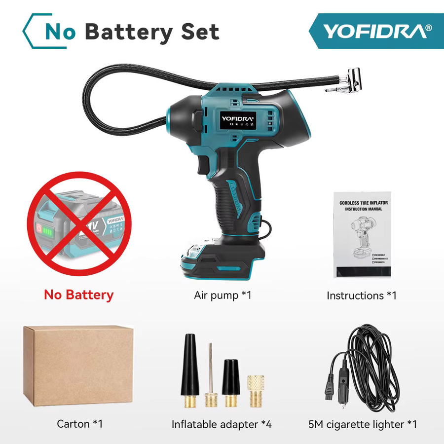 YOFIDRA Aufblasbare Elektrische Luftpumpe mit Digitalanzeige und Automatikfunktion für Makita 18-21V Akku - Bild 6