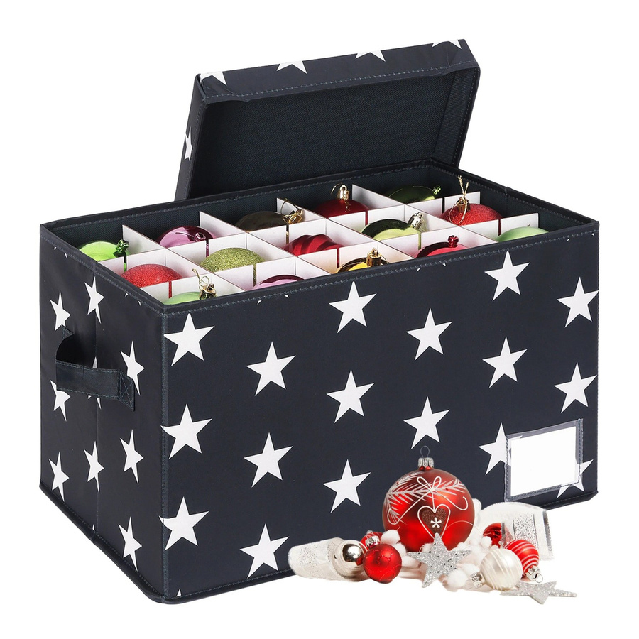 Relaxdays Weihnachtskugel Aufbewahrungsbox aus Polyester und Pappe, Grau, B/T/H: 42,5 x 26,5 x 26 cm - Bild 2