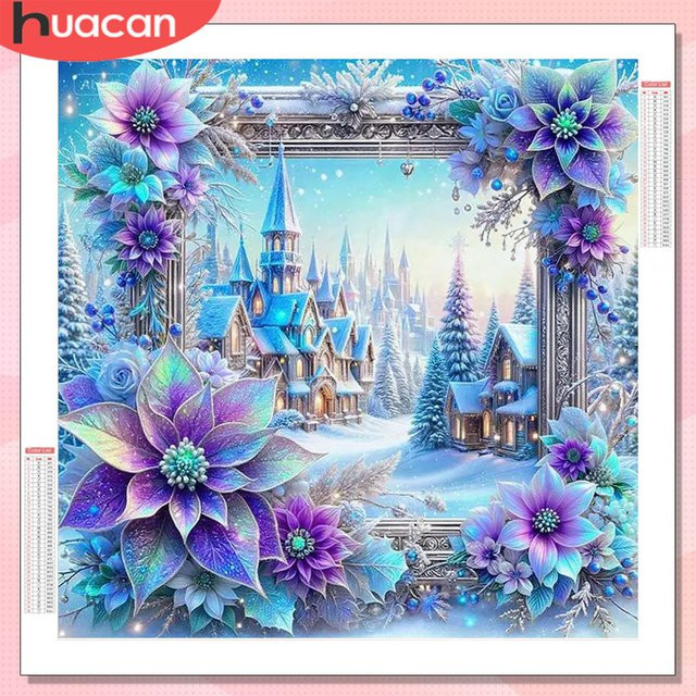 HUACAN Diamant-Mosaik Set mit Schloss und Winterlandschaft, Mehrfarbig, B/H: 20 x 20 cm - Bild 1