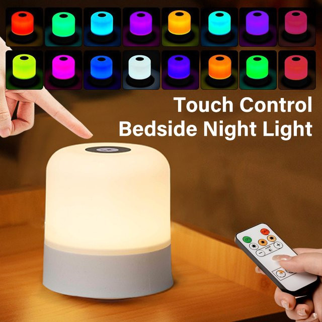 MeeToo Wiederaufladbare LED Tischlampe mit RGB-Farben, Touch-Steuerung und Fernbedienung, dimmbares Nachtlicht für das Schlafzimmer in Weiß - Bild 1