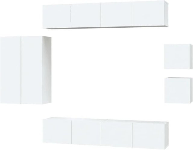 vidaXL 8-teiliges TV-Schrank-Set Weiß aus Holzwerkstoff für dein Wohnzimmer - Bild 1