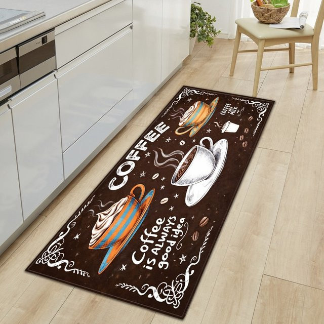 Rutschfeste Küchenmatte Retro Braun als handgezeichneter Läufer-Teppich, weich und verschleißfest, Breite: 120 cm - Bild 1