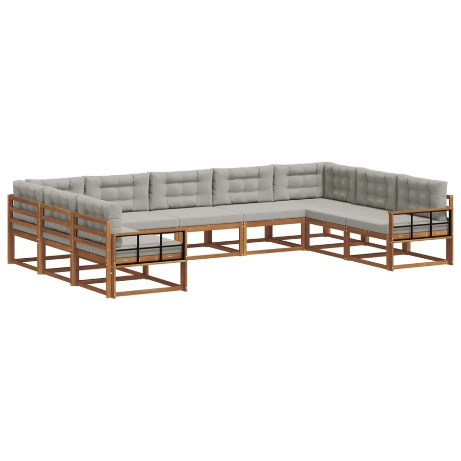 vidaXL Outdoor-Sofagarnitur 9-teilig in U-Form aus Akazienholz mit Kissen in Hellgrau - Bild 2