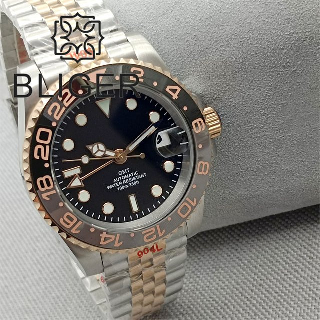 Bliger Armbanduhr GMT, Edelstahl, Bicolor, 40 mm, Herren - Bild 1