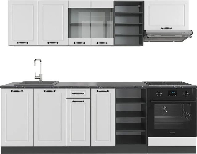 Vicco R-Line Küchenzeile Landhaus Weiß Strukturiert und Anthrazit, Breite: 240 cm - Bild 1